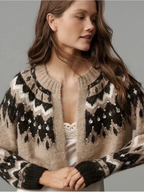 Anthropologie Fair Isle Embellished Cardigan – NWT